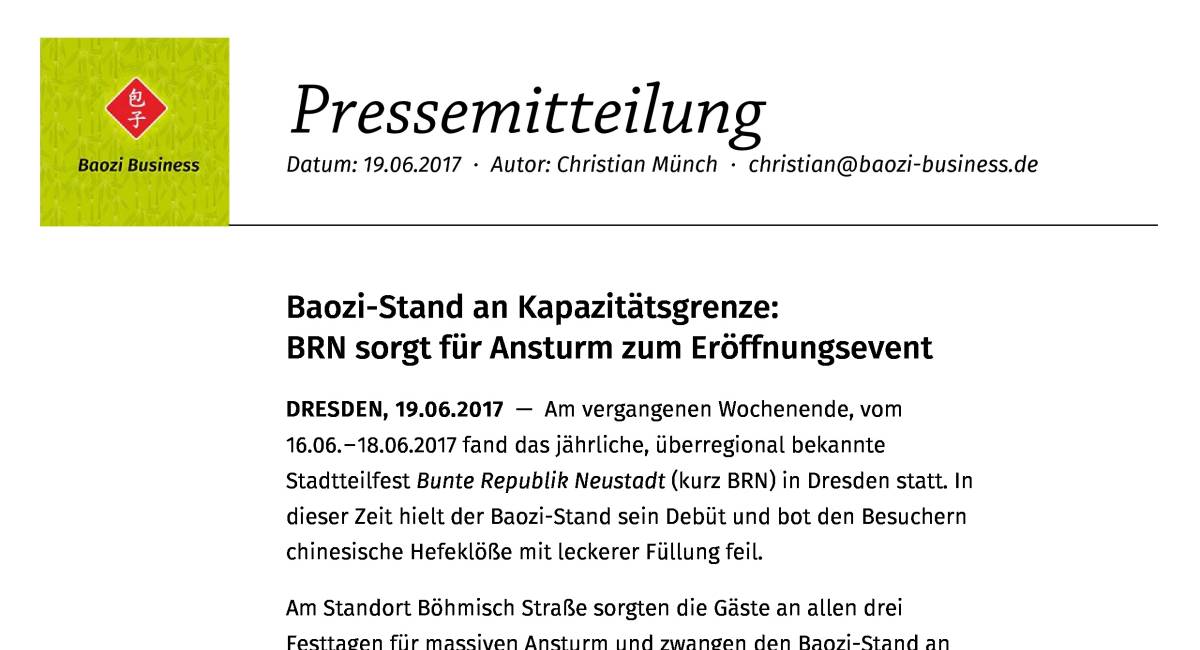 Vorschaubild für 
            
               Baozi-Stand an Kapazitätsgrenze: BRN sorgt für Ansturm zum Eröffnungsevent
            
         
